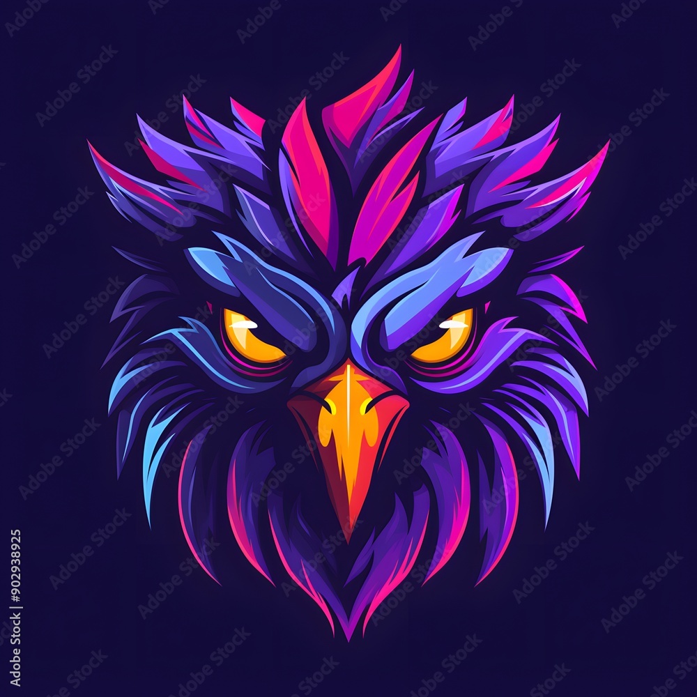 Colorful and Energetic Illustration of a Determined Eagle Head with Glowing Eyes Colorful and Energetic Illustration of a Determined Eagle Head with Glowing Eyes