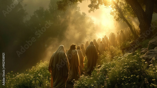 Jesus appearing to His disciples after rising from the dead. photo