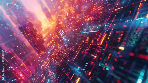 Futuristic Cityscape with Vibrant Lights