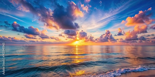 Beautiful sunrise over the ocean, painting the sky in soft pastel colors , beach, sunrise, serene, calm, reflection, horizon