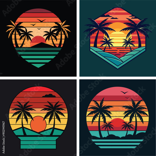 Sunset summer background t-shirt vector illustration design