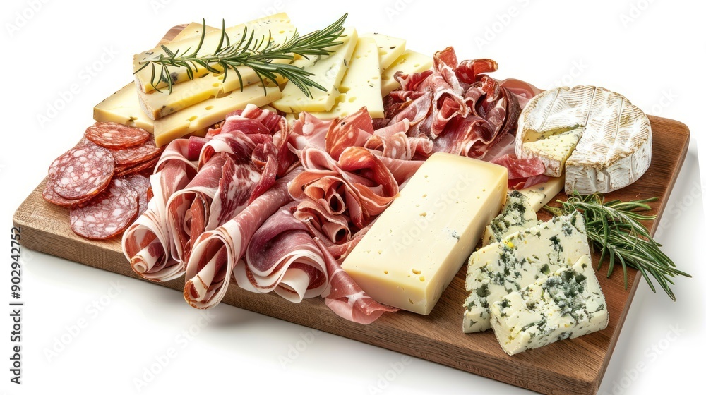 Delicious cheese and meat platter on a wooden board. Delicious cheese and meat platter on a wooden board.
