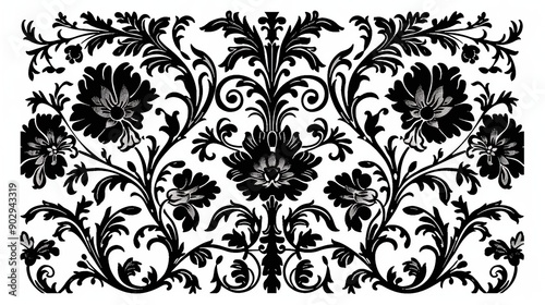 Black and White Floral Damask Pattern: Vintage Design Elements for Wallpaper, Textiles, and More