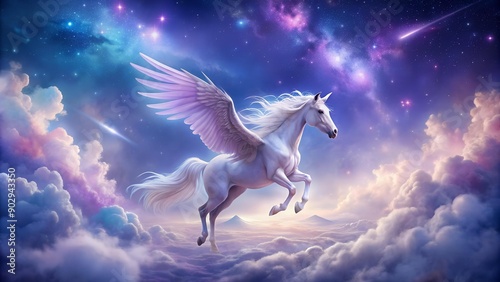 Celestial Unicorn in a Dreamy Lavender Haze  AI Generated photo