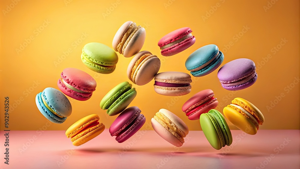 Colorful macarons floating in the air, macarons, dessert, French, colorful, sweet, delicious, airy, pastel, confectionery Colorful macarons floating in the air, macarons, dessert, French, colorful, sweet, delicious, airy, pastel, confectionery