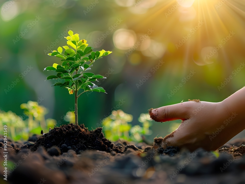 Fototapeta premium Planting a Tree for a Sustainable Future Embracing the Energy of New Beginnings