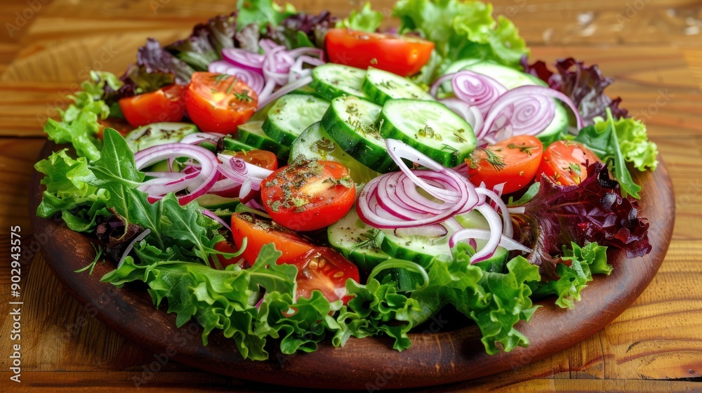 Fresh salad with tomatoes, cucumbers, and red onion. Fresh salad with tomatoes, cucumbers, and red onion.