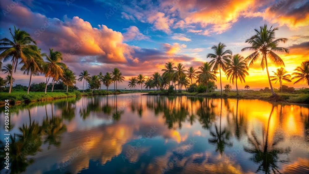 Vibrant Sunset Over a Tranquil Lagoon AI Generated Vibrant Sunset Over a Tranquil Lagoon AI Generated