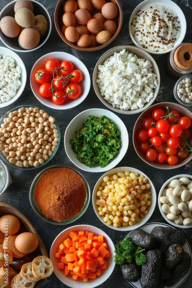 A table full of food including bread, cheese, fruit, and nuts. Scene is inviting and appetizing A table full of food including bread, cheese, fruit, and nuts. Scene is inviting and appetizing