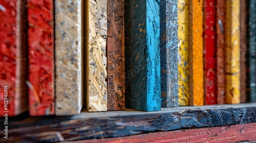 Vibrant Display of Colorful Wooden Planks in Various Textures and Finishes photo