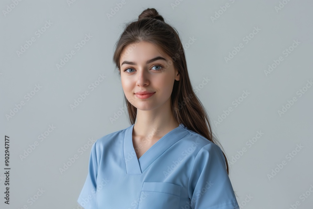 Professional nurse posing in scrubs, ready to care for patients with a confident and friendly smile. Professional nurse posing in scrubs, ready to care for patients with a confident and friendly smile.