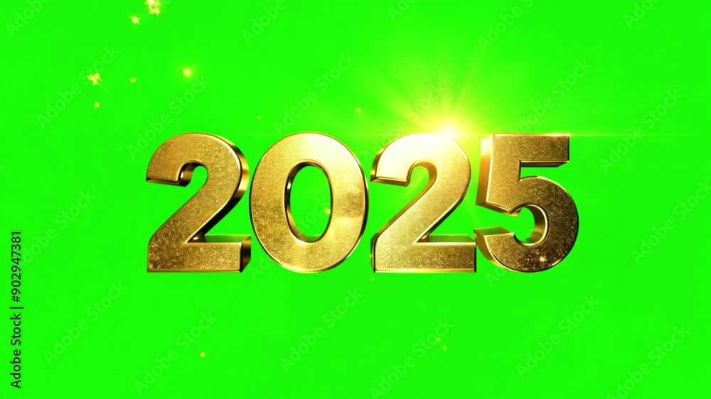 Festive Happy New Year 2025 Golden Glossy Metal Texture Lettering Design Shimmering Particles on green screen Happy New Year Festive Happy New Year 2025 Golden Glossy Metal Texture Lettering Design Shimmering Particles on green screen Happy New Year