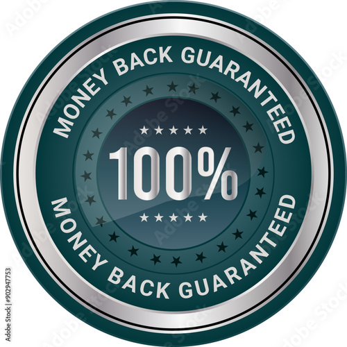 100% Money Back Guaranteed badges, symbol, icon. Money back guarantee logo