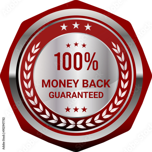 100% Money Back Guaranteed badges, symbol, icon. Money back guarantee logo