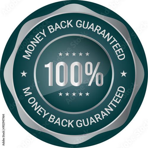 100% Money Back Guaranteed badges, symbol, icon. Money back guarantee logo
