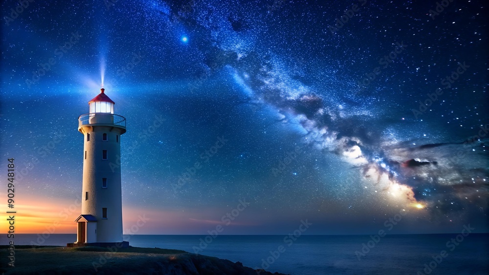 The Lonely Sentinel: A Minimalist Lighthouse in a Starry Night AI Generated The Lonely Sentinel: A Minimalist Lighthouse in a Starry Night AI Generated