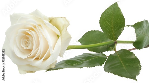 one single white rose flower on white background #902948382