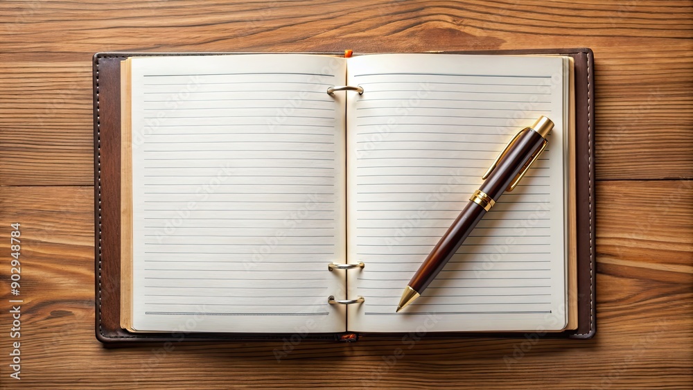Appointment book with blank pages and pen on wooden desk, schedule, organizer, time management, secretary, planner Appointment book with blank pages and pen on wooden desk, schedule, organizer, time management, secretary, planner