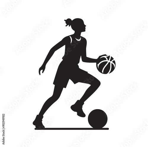 A black and white picture of a basketball player with the ball in his hand silhouette  