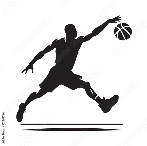 A black and white picture of a basketball player with the ball in his hand silhouette  