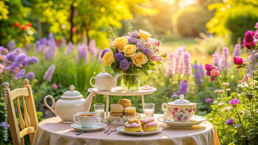 A Pastel Paradise: Afternoon Tea in a Blooming Garden Generative AI A Pastel Paradise: Afternoon Tea in a Blooming Garden Generative AI