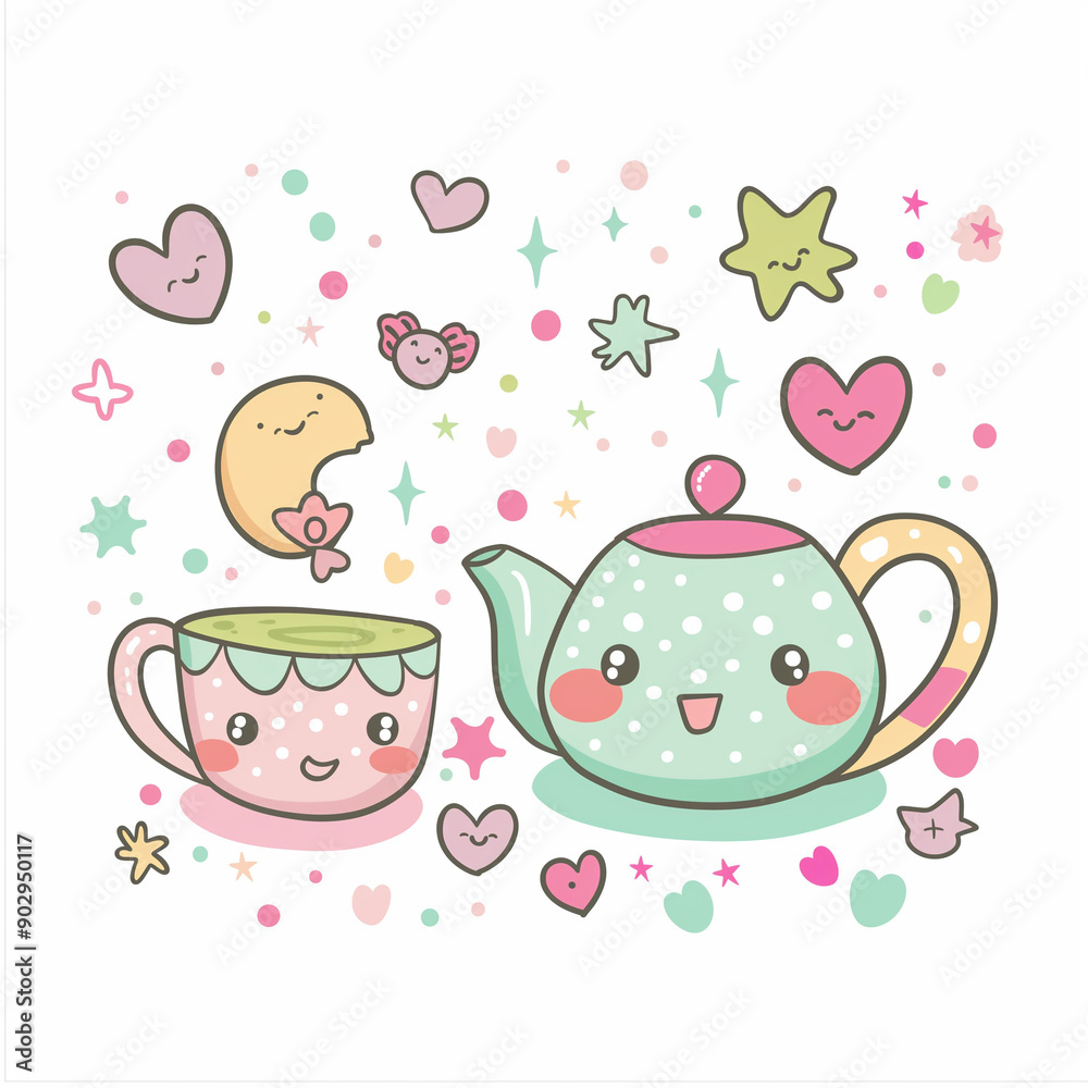 Cute tea cup and mug doodle, sketch illustration Cute tea cup and mug doodle, sketch illustration