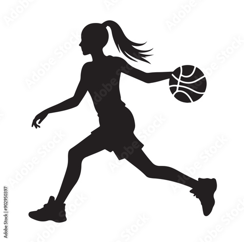 A black and white picture of a basketball player with the ball in his hand silhouette  