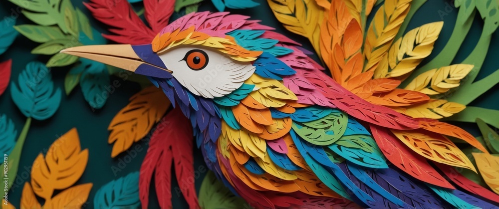 A close-up view of a vibrant bird with bright feathers, suitable for wildlife or nature-themed uses.