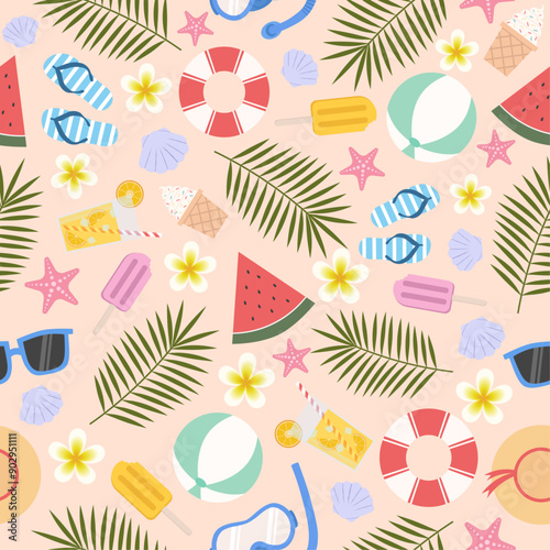 Summer Beach Seamless Pattern Background. Vector Illustration Seamless Pattern for Wallpaper or Any Purpose Background