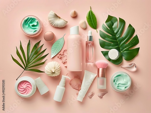 Tropical Beauty Essentials Flat Lay Illustration