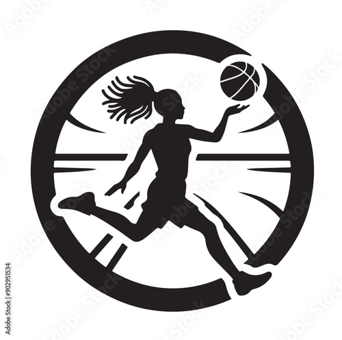 A black and white picture of a basketball player with the ball in his hand silhouette  