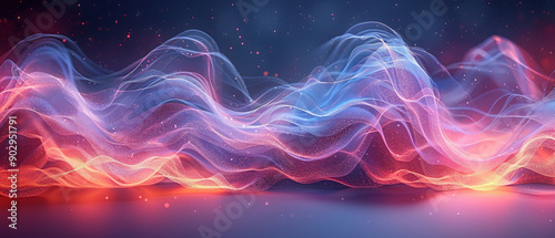 Abstract Background With Vibrant Blue and Red Waves and Sparkles