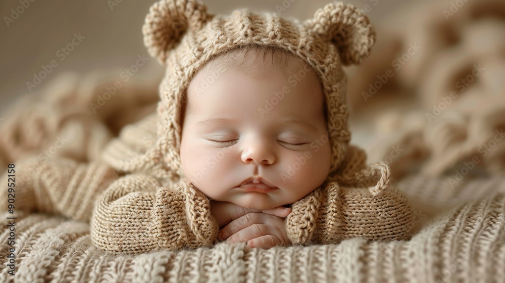 Cozy Sleeping Babies in Knitted Bear Outfits Cozy Sleeping Babies in Knitted Bear Outfits