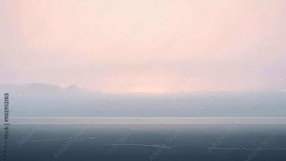 Calm and simple background (wallpaper) with delicate texture with mountains, trees, fog, sun, and moon. Calm and simple background (wallpaper) with delicate texture with mountains, trees, fog, sun, and moon.