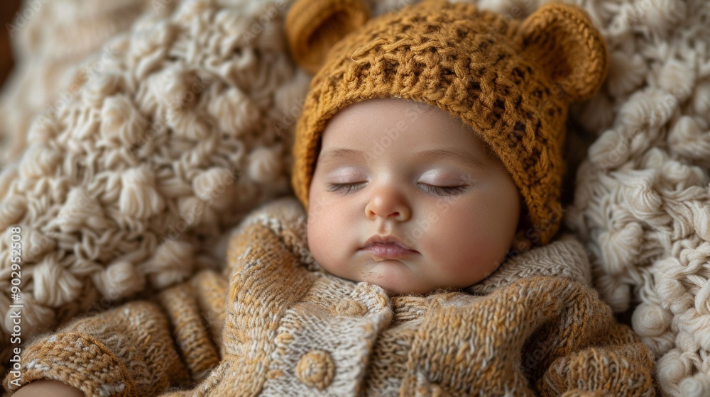 Cozy Sleeping Babies in Knitted Bear Outfits Cozy Sleeping Babies in Knitted Bear Outfits