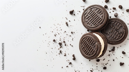 Cream and delicious cookies against a white background, Generative AI.