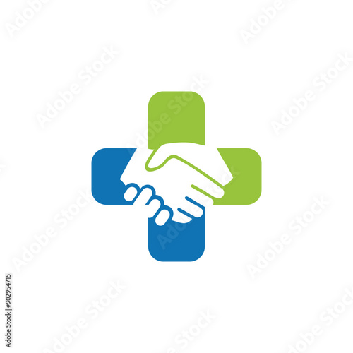 medical handshake simple sleek creative geometric modern logo design