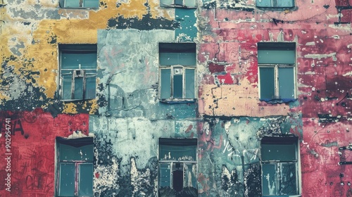 texture colored wall of an old building in a big city, generative ai
