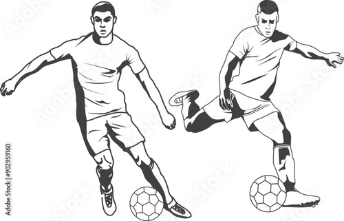 Silhouette set of soccer player in action illustration