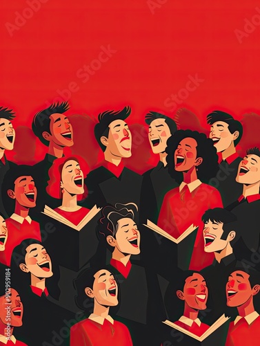 Choir, harmonious singing, flat design illustration