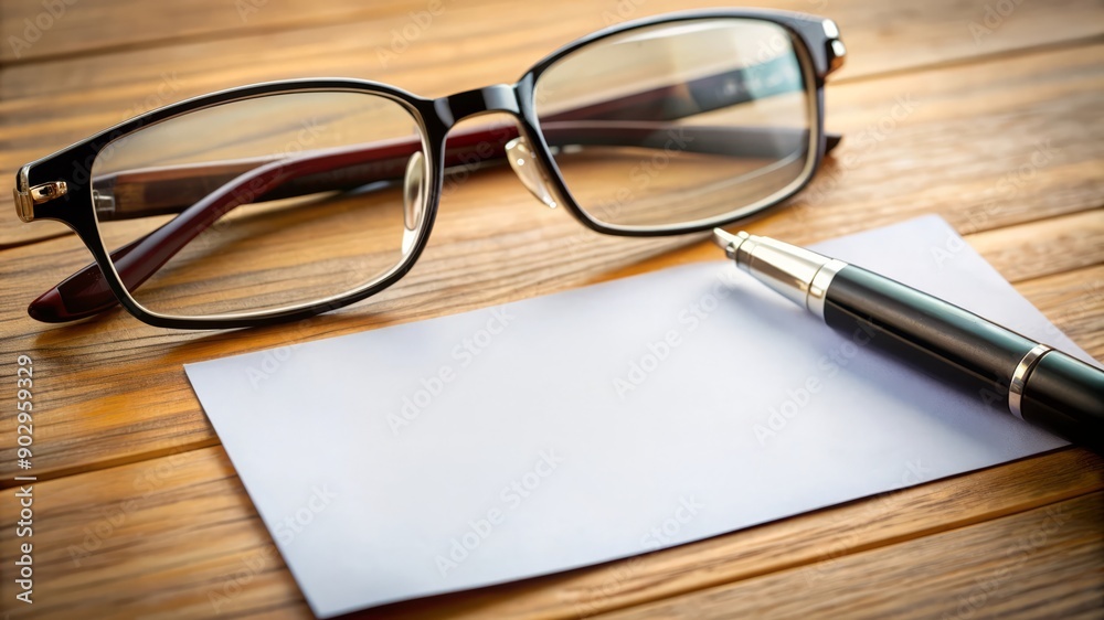 Blank Business Card Mockup with Glasses and Pen. Blank Business Card Mockup with Glasses and Pen.