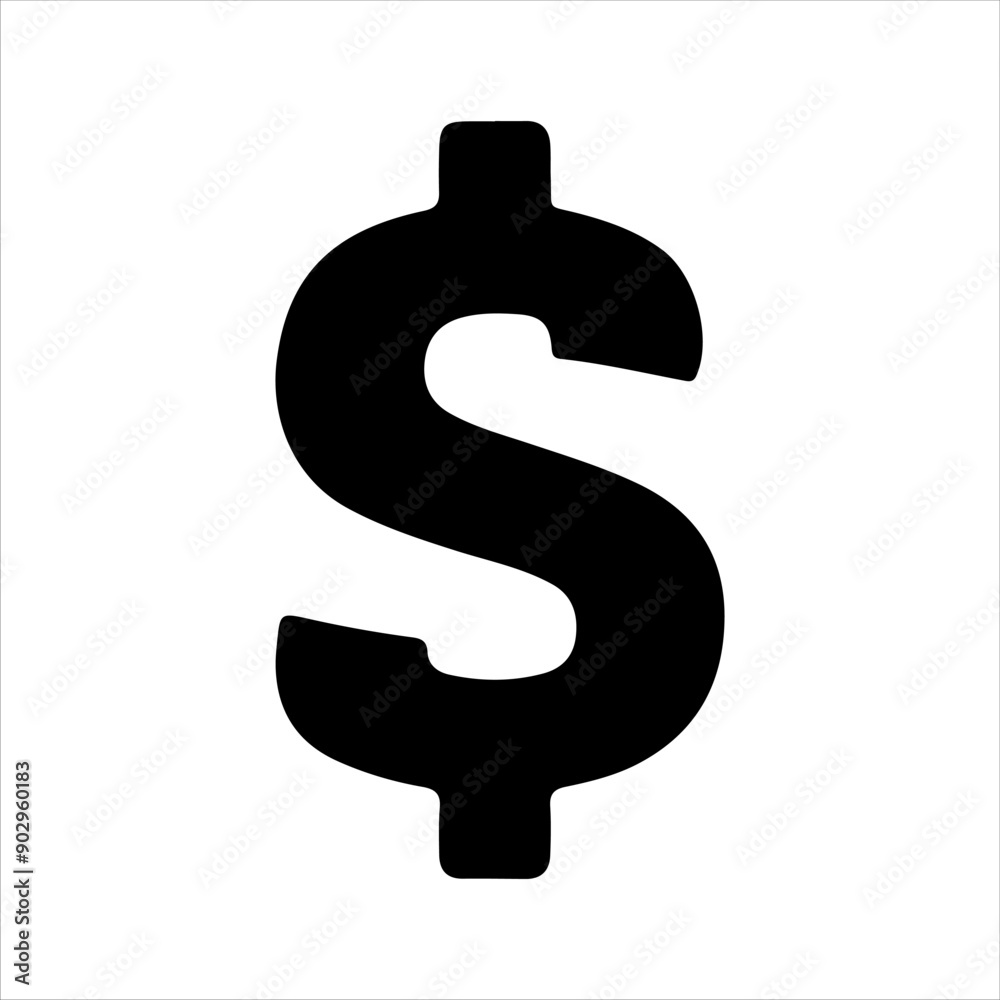 Black dollar sign silhouette on white background. Dollar sign icon sign vector illustration design. Black dollar sign silhouette on white background. Dollar sign icon sign vector illustration design.