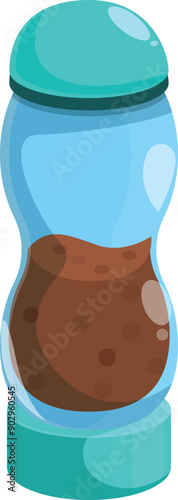 Half full water bottle containing instant coffee powder is waiting to be drunk
