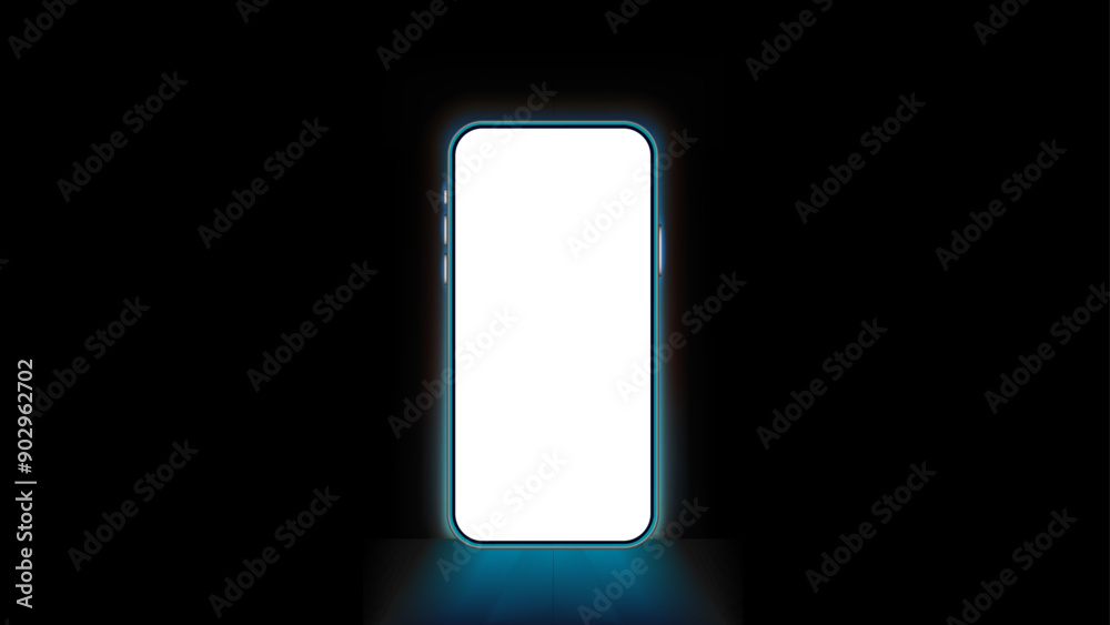Neon Blue Light Smartphone Mock up Vector Illustration. Futuristic Mobile Screen with Glowing Shadow. Vector. Neon Blue Light Smartphone Mock up Vector Illustration. Futuristic Mobile Screen with Glowing Shadow. Vector.