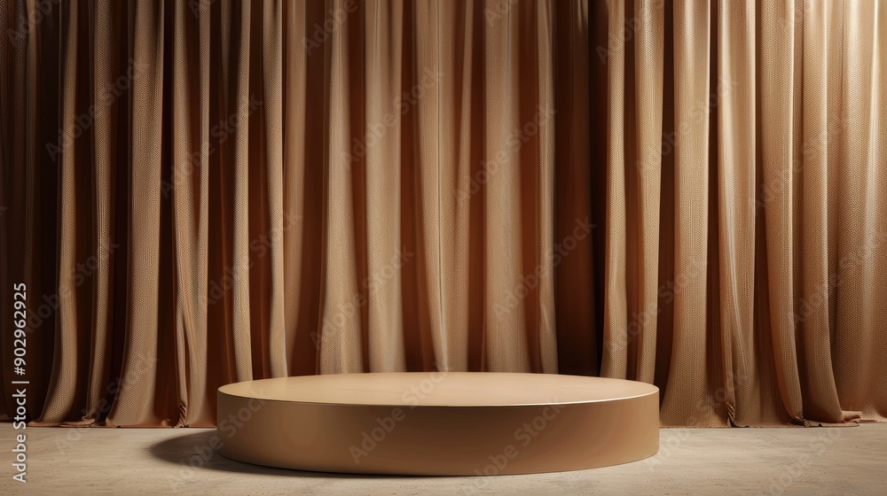 Elegant stand podium with a minimalist design in earth tones, featuring a backdrop of silk curtains for a refined look. Elegant stand podium with a minimalist design in earth tones, featuring a backdrop of silk curtains for a refined look.