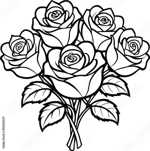 Rose flower coloring book pages for children and adults