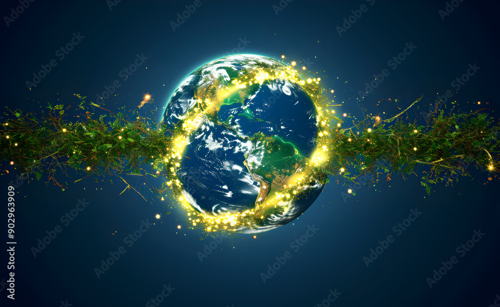 Obraz premium Environment Earth Day, earth environmentally sustainable Save Earth, infinity symbol above. concept, abstract, vector.