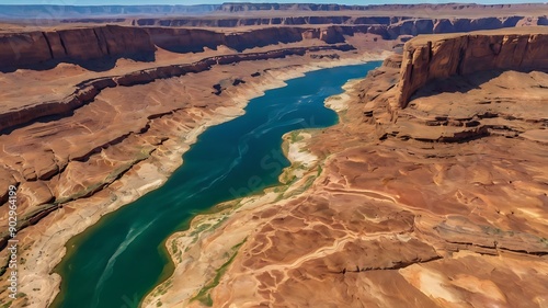 aerial view of a large body of water with a narrow peninsula extending into the water photo