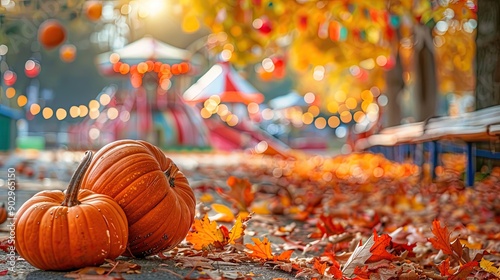 Fototapeta Naklejka Na Ścianę i Meble -  Show a fun fall carnival with rides, games, and treats, the atmosphere filled with laughter and surrounded by autumn decorations