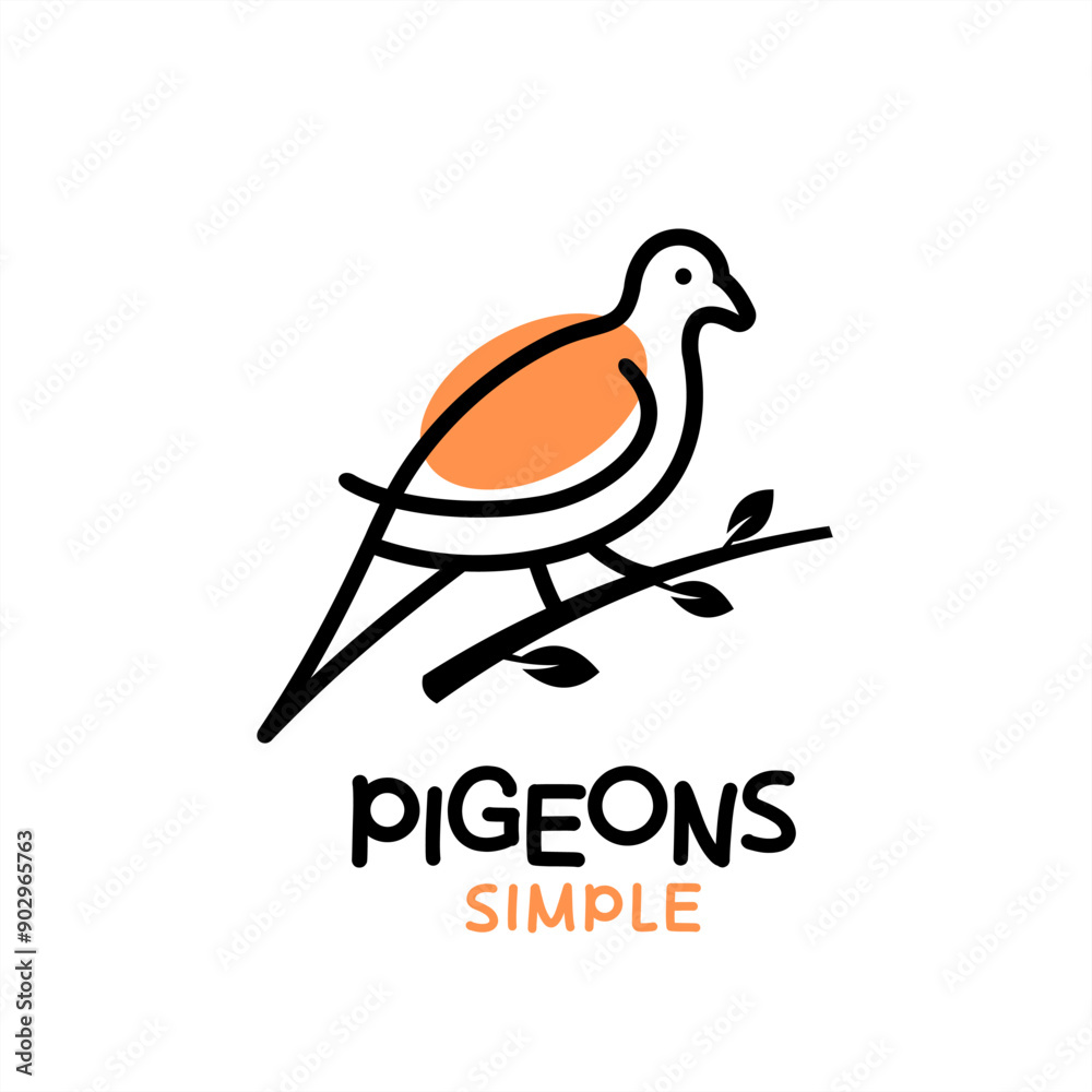 Simple line art illustration of a pigeon perched on a branch. Simple line art illustration of a pigeon perched on a branch.